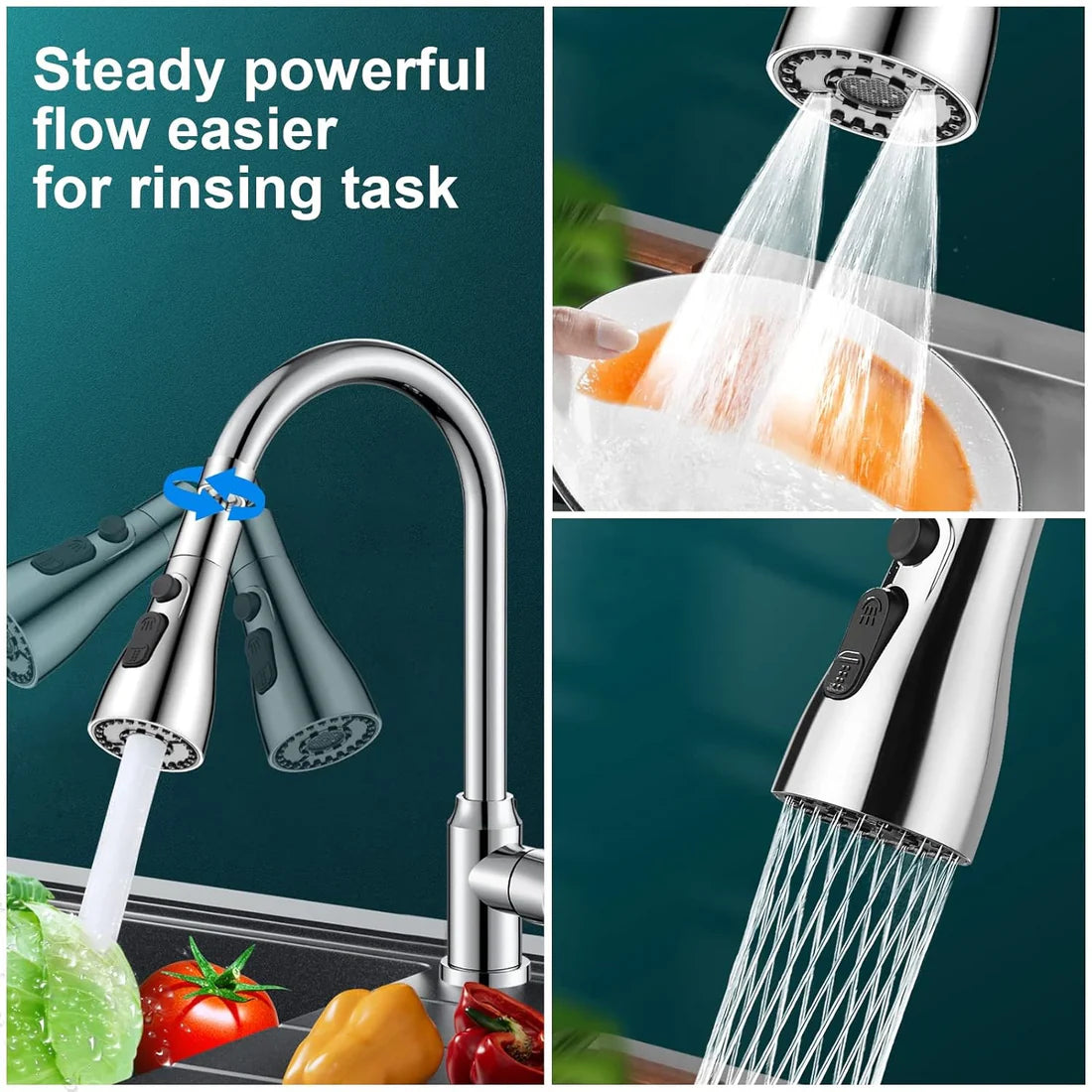 3 in 1 Kitchen Sink Faucet | Rotate, Rinse & Save Water | Easy Fit for Any Sink