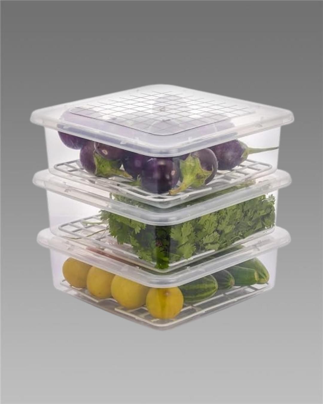 Fridge Storage Containers Box with Drain Plate