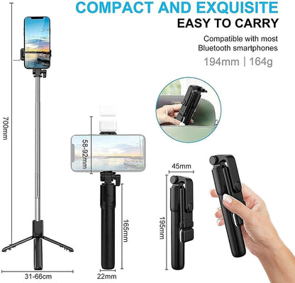 Extendable Flash 3-in-1 Selfie Stick Tripod with Bluetooth Remote (Premium)