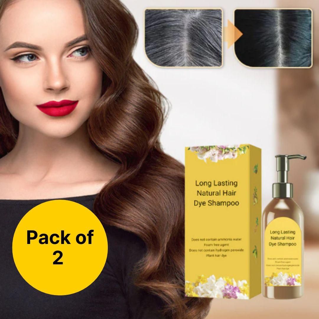 Long Lasting Natural Hair Dye Shampoo - Color + Care in One Wash (Pack of 2)