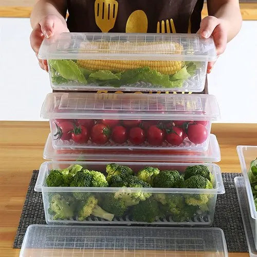 Fridge Storage Containers Box with Drain Plate