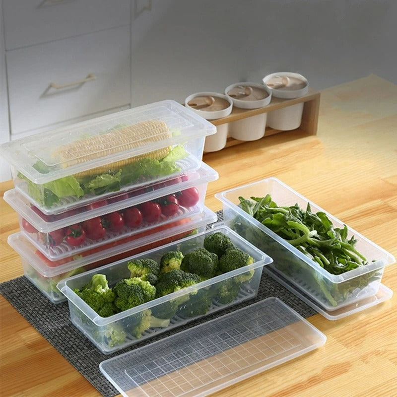 Fridge Storage Containers Box with Drain Plate