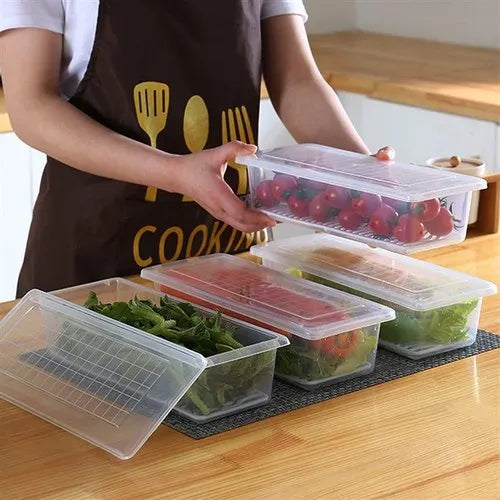 Fridge Storage Containers Box with Drain Plate